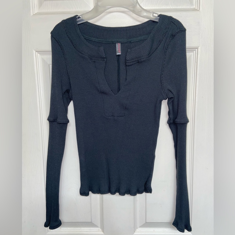 NWOT Free People Dark Grey Shirt Top Blouse Large / L